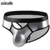 Underpants Mens Sexy Briefs Jockstrap Patent Leather Shiny Cutout Crotch Contour Bulge Pouch Panties Lingerie Glossy Underwear