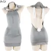 Ani anime menina com capuz vestido de orelha de coelho unifrom cosplay feminino sem costas cinza esportes hoodies roupas trajes cosplay