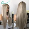 Podświetl peruki ludzkie włosy 360 Pełna koronkowa przednia popiół blondynka prosta peruki HD przezroczyste koronkowe peruki czołowe syntetyczne dla kobiet