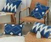 Kudde Marocko Navy Blue Cover Case Zigzag Tufted Handmased Throw For Sofa Seat Tassles Home Decorative Canvas 45x45cm