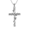 Anhänger Halsketten Mode Blume Kreuz Halskette Temperament Intarsien mit Kristallblättern Schlüsselbeinkette Christliche Religiöse Accessoires