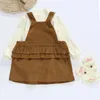 Girl Dresses 1-5Y Kids For Girls Comfortable Japanese Baby Loose Ruffled Corduroy Strap Skirt Children's Dress Autumn Cute