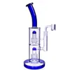 Double Matrix Perc Blue Hookah Bubbler Recycler Bongs Tube Bong Thick Base Dab Rig Smoking Water Pipes with 14mm 18mm Banger