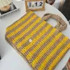 New P-Letter Beach Bags Women Straw Designer Bag Woven Luxurys Handbag Lafite Straw Shopping Bags Summer Tote Bag Purse 230318