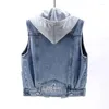 Women's Vests Nowsaa Korean Denim Vest Waistcoat Women Plus Size Loose Wild Jeans Coats Woman Hooded Short Tops Jacket Japan Slim