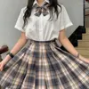 Conjuntos de roupas uniformes escolares alta xadrez terno sexy uniforme mini cintura marinheiro plissado menina japonesa a-line