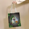 Sacos de armazenamento Saco de compras reutilizável com padrão de flor de desenho animado Bolsa de lona Impressão Eco Shopper Ombro