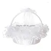 Party Decoration Party Decoration Collapsible Flower Girl Basket For Wedding Small Satin Wrapped Baskets With Lace and Clear Heart Pen DH0JI