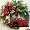 装飾花の花輪装飾的な花QWE123赤いトラックの花輪ハンギング装飾品ドアクリスマスリースホリデーパーティーガーランDHSAM