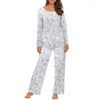 Dames nachtkleding dames stuk bloemen loungeset shirt met lange mouwen wijde pijpen palazzo broek outfits bijpassende pyjama met mouwen