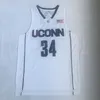 Mens Ray Allen College Jersey 34 Uconn Huskies Basketball University Shirt Team Navy Blue White Color for Sport Fans Breathable Pure Cotton