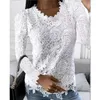 Dames T-shirts Casual Kanten Ruche Shirt Dames Effen Herfst Winter Blouse met lange mouwen Tops Office Lady