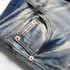 Синие рваные мужские джинсы в стиле ретро, весенне-осенние облегающие эластичные брюки с граффити, мужские брюки, уличная одежда с отверстиями