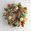 Christmas Decorations 45cm Fall Wreaths Pumpkin Berry Maple Leaf Artificial Wreath Harvest Autumn Door Wreath Christmas Halloween Home Hanging Decor 231101