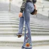 Jean femme Bootcut Denim cloche bas fleuri brodé fleur sauvage Vintage bouton pantalon pour femmes pantalon droit ample