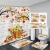 Shower Curtains Fall Maple Leaves Shower Curtain Set Sunflower Pumpkin Farm Wooden Plank Autumn Bathroom Decor Rugs Bath Mats R231101