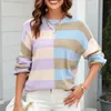 Women's Sweaters Autumn Striped Color Block Round Neck Knitted Sweater Pullover Quarter Zip Mens