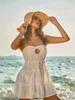 Casual jurken Fashion vintage dames boho jurk witte bandeau strand vakantie mouwloos mouwloze off-schouder holle bloem a-line mini