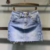 Gonne Mini gonna in denim a blu chiaro Donne ad alta vita abbuffio Anti-Burgout A-Line Plus Sagni 2xl