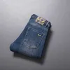 Marque Mode Automne Hiver Premium Wash Blue Jeans Hommes Élastique Slim Fit Petit Pied Épais Denim Pantalon