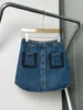 Skirt Fashion Denim Mini A Match Sweet Fold Cool High Winist Single Bamped Jupes con bolsillos de adornos tejidos 231031