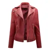 Women's Leather PU Coats Women Moto Biker Zipper Jackets 2023 Fashion Faux Jacket Spring Autumn Coat Ladies Red Black Yellow Pink Brown