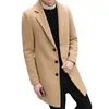 Trench da uomo Cappotto con colletto con bavero Elegante cardigan di media lunghezza tinta unita formale da lavoro per l'autunno inverno in lana