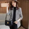 Damespakken mode casual vrouwen blazer en jas lange mouwen dames zakelijk werk dragen elegante kantooruniforme stijl grijs