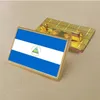 Pin de bandera de Nicaragua para fiesta, insignia de medallón Rectangular dorado recubierto de Color de Pvc fundido a presión de Zinc, 2,5x1,5 cm, sin resina añadida