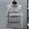 Kamizelki męskie projekt mody kamizelka termiczna mężczyźni duże kieszenie Koreańskie męskie stojaki na kamizelkę kurtkę bez rękawów Krętka wyściełana płaszcz zimowy ciepło 231101