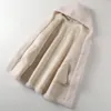 Kvinnors päls beige huva Shearling Jacket 2023 Vinter får fleece kappa lamm varm