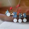 Naszyjne kolczyki Zestaw Charka emalia wisiorek kwiat Pearl Jewelry Dangle Hetian Stone Vintage Delikatne pierścienie dla kobiet przyjęcie weselne