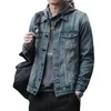 Herrjackor faller 2023 Hip Hop Street Apparel Black Gray Blue Denim Jacket Men Motorcykel Casual Top