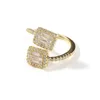 Fedi nuziali Iced Out Bling Rettangolo CZ Anello a cuore Oro Argento Colore Micro Pave Aperto Misura regolabile Quadrato Moda Donna Gioielli 231101