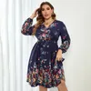 Plus size vestidos elegante vestido longo manga floral com decote em v para feminino 3xl 4xl 5xl 6xl