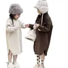 Vestidos de menina para meninas outono e inverno edição coreana vestido de lã infantil longo menina solta com capuz malhas 6-47