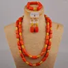 Halsbandörhängen Set Double Layer White Natural Coral Bead Nigeria Wedding Dress Accessories African Bride Jewelry AU-592