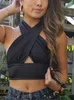 Damen Tanks 2023 Frauen Strappy Cross Over Front Cut Out Neckholder Ärmellos Rückenfrei Crop Top Bandage Weste Sommer Sexy Tops Frau