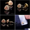 Cuff Links Cuff Links Kflk Shirt Cufflink For Mens Designer Brand Crystal Gold-Color Link Button Male High Quality Luxury Wedding Gues Dhfmh