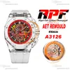 APF 44mm AET Remould A3126 Automatic Chronograph Mens Watch Watch Progposite Material Case Red Dial Red White Rubber Strap Super Version Reloj Hombre Phetime D4