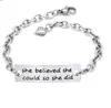 Fashion Stainless Steel bracelets She believed she could so she did Inspirational Hand Stamped Cuff Metal Bracelet for Women Ladies Girls