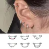 Boucles d'oreilles créoles en acier inoxydable, 2 pièces, haltère avec CZ, clous de Cartilage Tragus, manchette Rook, bijoux de perçage du Lobe pour femme