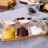 Bouteilles de rangement, pots à condiments avec couvercles et cuillères, ensemble de 3 récipients transparents pour épices, sel et poivre, cuisine