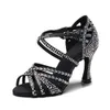 Dance Shoes Rhinestone Women Latin Dance Shoes Ladies Soft Suede Sole Ballroom Tango Dancing Sandals High Heel 9cm/ 5.5/7.5cm Brown Black 231101