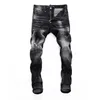 Men's Jeans Mens Clothing Denim Pants for Man Metallic Button Zipper Embroidery Dancing Party Trousers Slim Blue Cowboy Clothes Grey Hole Cat whisker Skinny Fashion