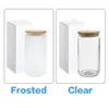 Nytt ankomst USA CA Warehouse Staded Clear Frosted Sublimation Blanks 16oz Glass Beer Coffee Cup with Bamboo Lid