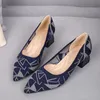 Dress Shoes Large size women's pointed high heels casual breathable woven pointed shoes fashionable and beautiful square heel shoes in 2 231101