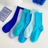 Women Socks Crew Gift Girls Blue Retro Casual Street Sports Short Middle Tube Harajuku Solid Color Calcetines Mujer Streetwear