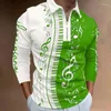 Polos pour hommes Mode Manches longues Notes graphiques Turndown 3D Chemise à fermeture éclair imprimée