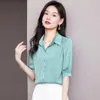 Blouses pour femmes été coréen Satin femmes chemise imprimé tempérament bureau dame à manches courtes boutonné Camisas Mujer dames hauts